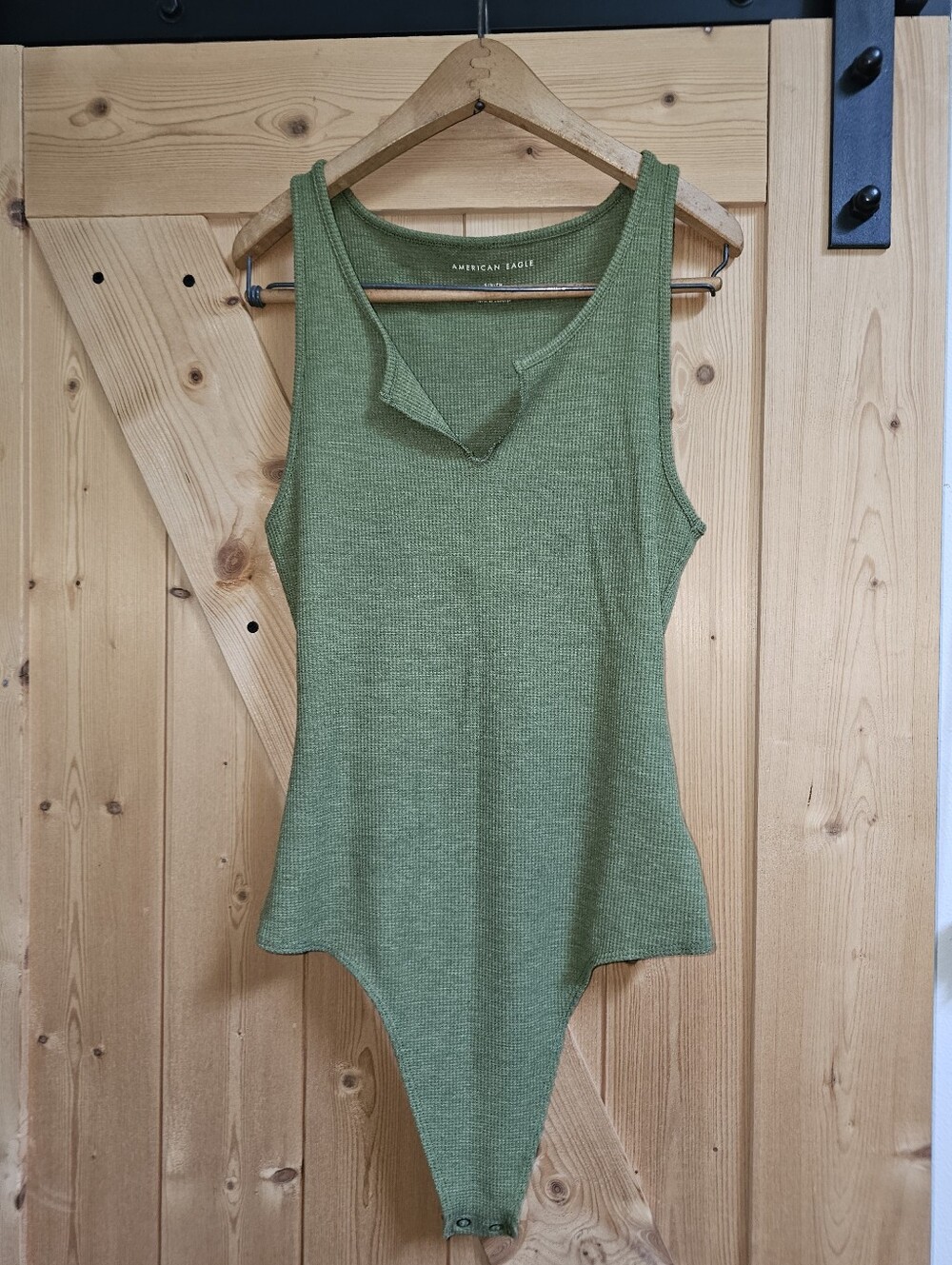 American Eagle Outfitters Olive Green Ribbed V-Notch Tank Bodysuit